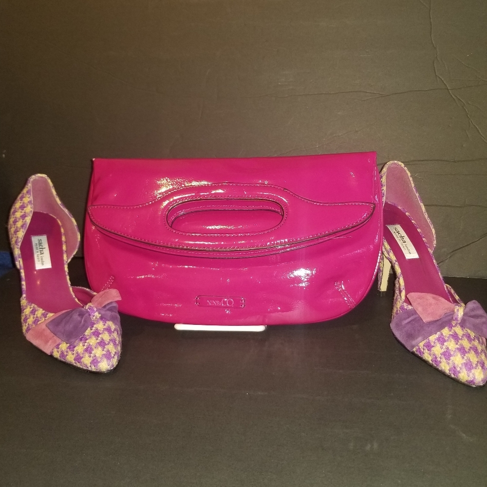 Nine & Co Voyage Clutch Fuchsia Patent Handbag